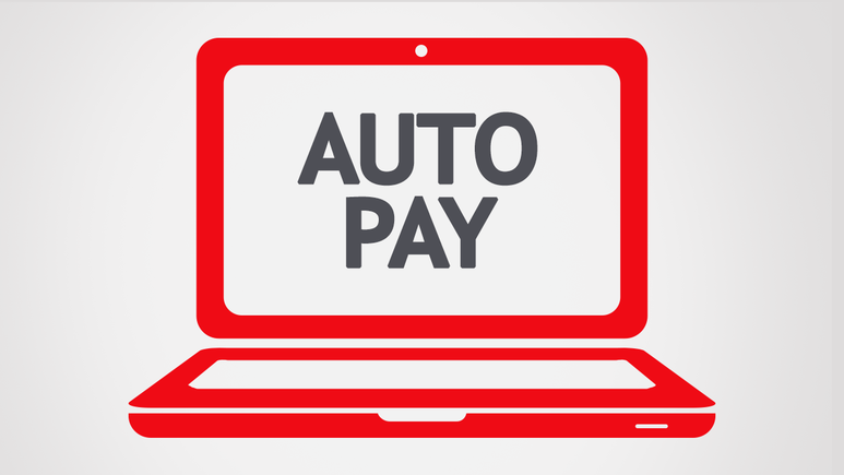 A red icon of a laptop contains the words “Auto Pay” on the screen.