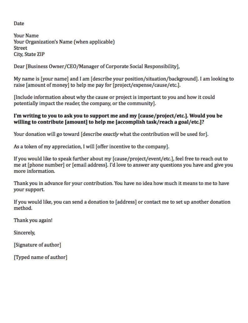 Corporate donation request letter template