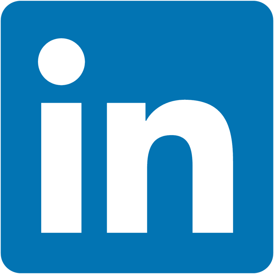 The word “in” is written in white and surrounded by a denim-colored box to create the Linkedin logo.