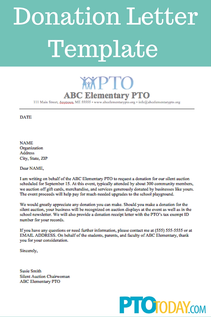 PTO sample donation request letter for a school or educational institution