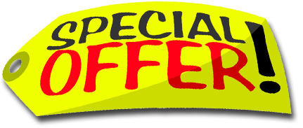 A yellow price tag is label “Special Offer!”, the first word in black and the second in red.
